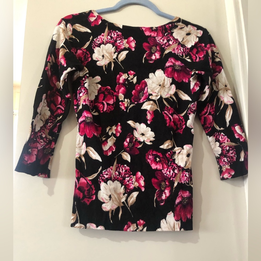 Queens park pink/black  floral warm pull over top spring light fitted cardigan - Picture 6 of 9